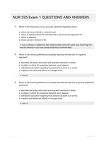 NUR 325 Exam 1 QUESTIONS AND ANSWERS