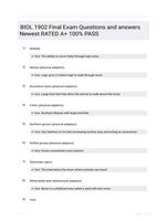 BIOL 1902 Final Exam Questions and answers Newest RATED A+ 100% PASS