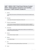 A&P 1 (BIOL) 2401 Final Exam Review (Latest 2025 / 2026 Update) Questions and Verified Answers | 100% Correct | Grade A+
